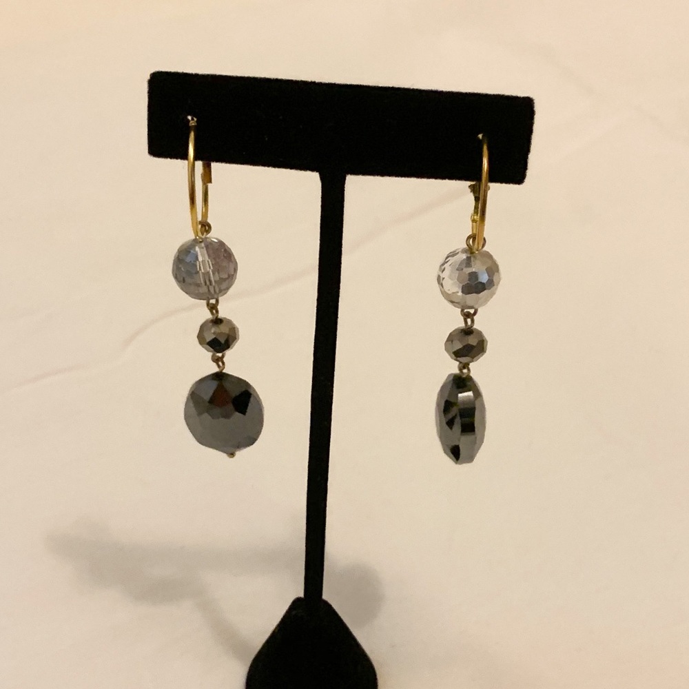 Silver Beaded Stone 3 Tier Earrings